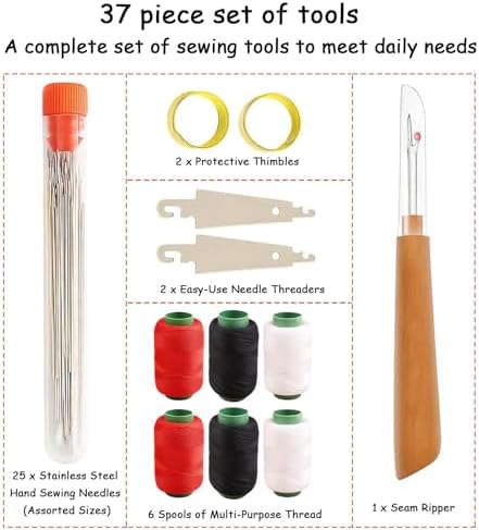 37PCS Sewing Tool Set,Needles Thread Hand Repair Tools,Complete Needle and Thread Kit for Hand Sewing,Portable DIY Sewing Tool Set for Beginners and Professional Crafters - Image 2