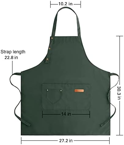 Apron for Men Women with Adjustable Straps and Large Pockets, Canvas Cotton Cooking Kitchen Chef Bib Aprons Waterproof Green - Image 7
