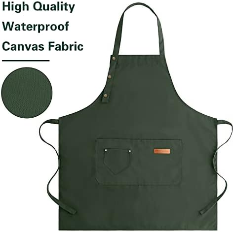 Apron for Men Women with Adjustable Straps and Large Pockets, Canvas Cotton Cooking Kitchen Chef Bib Aprons Waterproof Green - Image 8